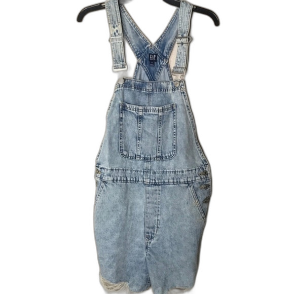 GAP Distressed Denim Shortalls with Washwell overalls size medium - Picture 2 of 13